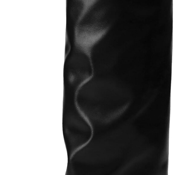 Brand New Women Fold Over Knee High Boots in Black PU, Size 6 - Picture 1 of 7